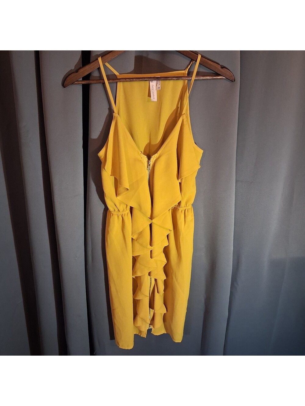 Love Notes Yellow Ruffle Front Sleeveless Dress Medium